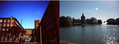 右はマルメ大学の学舎。左は出勤途中に良く通った公園の風景。